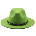 Bright green wide brim fedora hat with ethnic woven band and turquoise detail - Fruit Green
