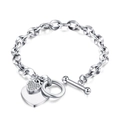 Bracciale retrò in acciaio al titanio con ciondoli a cuore e cristalli pavé lucidi - Argento
