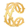 Golden multi-layer interlocking open ring with textured dot surface design - Dotted Vine Style (9374)