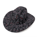 Cappello da cowboy nero con teschi grigi e glitter rossi per feste di Halloween e rock - M (56-58cm) / Nero