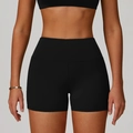 Mattschwarze Yoga-Shorts mit hoher Taille, figurformender Passform und Stützbund - S / Premium Schwarz
