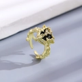 Adjustable gold ring with organic lava texture and black heart stone center - Gold Black Heart Lava Ring (N-334)