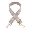 Vista dettagliata del ricamo etnico sulla tracolla larga regolabile per borse da donna - Chiusura in Argento / X3-Crema Viola