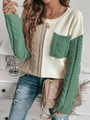 Maglione da donna a maglia a trecce color-block verde e beige con vestibilità comoda - S / Colore dell'immagine