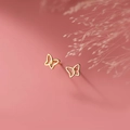 Elegant 925 silver hollow butterfly stud earrings in golden finish on pink background - Small Hollow Butterfly / Gold