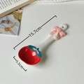 Cute ceramic strawberry spoon with a pink bow decoration, 15.7cm length for desserts - Cherry-Long Handle Spoon