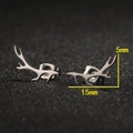 Minimalist silver elk antler stud earrings for women with detailed size measurements - Steel