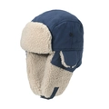 Gorro de invierno azul marino tipo aviador con forro de lana blanca y correa ajustable - M (56-58cm) / Azul Marino