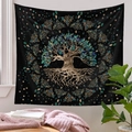 Detail of Tree of Life tapestry with golden roots and Celtic patterns on indoor wall - 73X95CM / Brushed Fabric / QY525-7/Tree of Life