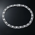 Silver hip hop Cuban chain necklace with heart-shaped links and full rhinestone inlay - 20 inch Necklace / Silver (White Gem)