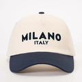 Verstellbare MILANO ITALY bestickte Baseballkappe aus elfenbeinfarbenem Canvas und Navy - Creme/Marineblau