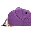 Purple genuine leather elephant coin purse with lychee texture and gold keychain - Purple