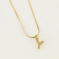 Elegante collana in acciaio dorato con ciondolo a lettera Y incastonato di diamanti - Lettera Y (Con Catena)