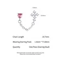 Orecchino a catena in acciaio 316L con cuore rosa e croce pavé con misure dettagliate - Pezzo Singolo (Ago 0.8x6mm) / Platino Cuore Rosa Croce Catena