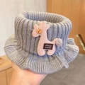 Grey knitted kids scarf neck warmer with a cute pink handmade alpaca decoration - Kids Neck Warmer - Gray