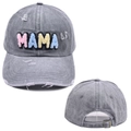Gewaschene graue MAMA Baseballkappe mit Stickerei, Vintage-Look und verstellbarem Riemen - Grau mit buntem MAMA Patch