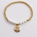 Gold beaded bracelet with white pearls and a minimalist compass star charm pendant - Gold Compass Pendant