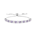Tennis bracelet with purple and white stones and adjustable silver-colored bolo clasp - Silver Purple White Round Zirconia Bracelet (0127 White + Purple)