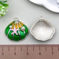 Green and yellow enamel shell charm pendant with pink starfish and white pearl accent - Green Large Shell 20x21mm