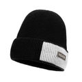 Berretto invernale da uomo in maglia a coste con patchwork grigio e patch in pelle nero - Taglia Unica(Regolabile) / Nero