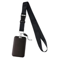 Black hard plastic ID card holder with matching black woven lanyard and buckle strap - Holder Set / Black