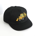 Black kids hip hop cap featuring yellow excavator embroidery and a flat brim design - 52cm(Adjustable) / Black