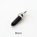 Detailed close-up of a polished black hexagonal crystal pillar pendant with silver clasp - Obsidian