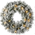 Lifelike snow-flocked Christmas wreath with warm LED lights on a white background - Snow Scene Wreath Multi-Function Battery Light (YSW109)