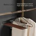 Retro color wooden hanger with black metal hooks and 42cm beech wood crossbar - Iron Beech Wood Hanger With Notches / Antique Silver