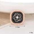 Vintage zinc alloy shoe charm with black enamel camellia, white pearls and sparkling rhinestone - C480 Enamel Square Flower Black