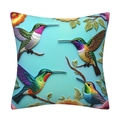 3D floral cushion cover featuring a colorful hummingbird and textured relief pattern - 18x18 Inch