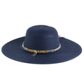 Women's wide brim navy blue straw sun hat with starfish pendant and woven strap - M (56-58cm) / Navy Blue