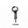 Detail of titanium steel clip-on earring with three polished black round bar pendants - Black Round Bar Hoop (Single)