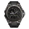 Men's dual display sports watch with gunmetal case and black rubber strap - 6024 Full Black Men's
