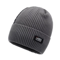 Dark grey knitted beanie with thick ribbing and a square lettered brand patch - Dark Gray