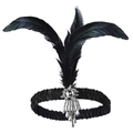 1920er Vintage schwarzes Feder Stirnband mit Silberperlen und Strass für Kostümpartys - Schwarze Feder Silberne Perlenblume