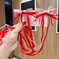 Red and white ribbon bow hair clips with synthetic braids for little girls - Red Large Style (Hair Clip 024-Braid)