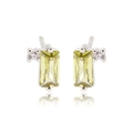 Silver zircon stud earrings with rectangular yellow and round clear gems on white background - Platinum Rectangular Zirconia Style (E2530)
