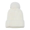 Detailed view of white knitted beanie with plush pom-pom and thick ribbed texture - M (56-58cm) / White