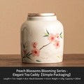 Mini ceramic tea canister with peach blossom design and airtight metal lid - Peach Blossom Series - Elegant Jar