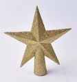 Detail van de 15 cm gouden glitter kerstboomtop in de vorm van een vijfpuntige ster - Glitter Boomtop Ster / Gouden Glitter