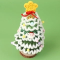 Handmade crochet Christmas tree with bells and colorful pom-poms on wooden base - Snow 5 7-Layer White Edge Christmas Tree - Gradient Green