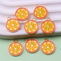 Mini orange slice fruit pendant with gold metal frame and yellow enamel for DIY jewelry - Style 45