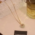 Golden heart-shaped natural stone pendant necklace with evil eye charm on box chain - 4# Green Aventurine