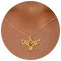 Golden eagle necklace with brown tiger eye stone on model's neck for elegant women - Eagle Pendant Necklace 3