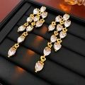 Elegant gold-plated tassel earrings with white zircon stones on black display - Multi-Stone Tassel Style (57#)