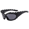 Lunettes de soleil Y2K style punk en noir brillant avec design d'ailes dentelées sport - Monture Noir Brillant Verre Gris