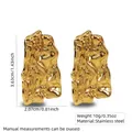 Irregular rectangular golden stainless steel earrings with crinkled metal texture - Stainless Steel Irregular Rectangle
