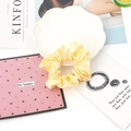 Glossy bright yellow satin scrunchie shown in a stylish flat lay aesthetic setting - 7#-Bright Yellow
