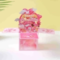 3D pop-up birthday card box with pink floral design, white doves and heart cutouts - Pink
